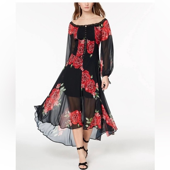 Disney Princess/Garcia Off-The-Shoulder Maxi Floral Dress Corset Floral SZ Small - Picture 2 of 8